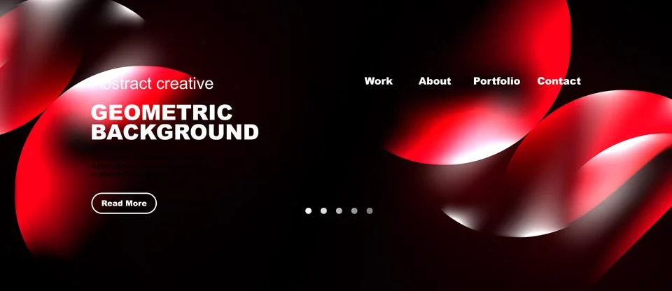 Dynamic red shapes over black background. Website header with navigation op.. イラスト素材