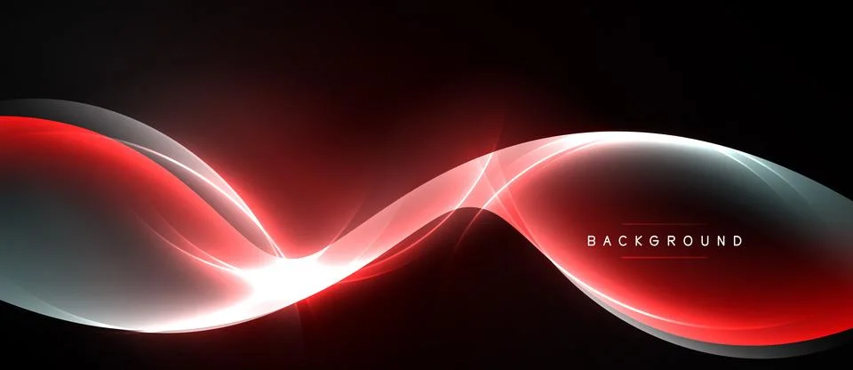 Dynamic red, silver lines flow across black background. Smooth curves create Stock Illustration