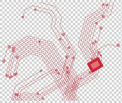 Dynamic red technology circuit pattern transparent PNG Stock Photos
