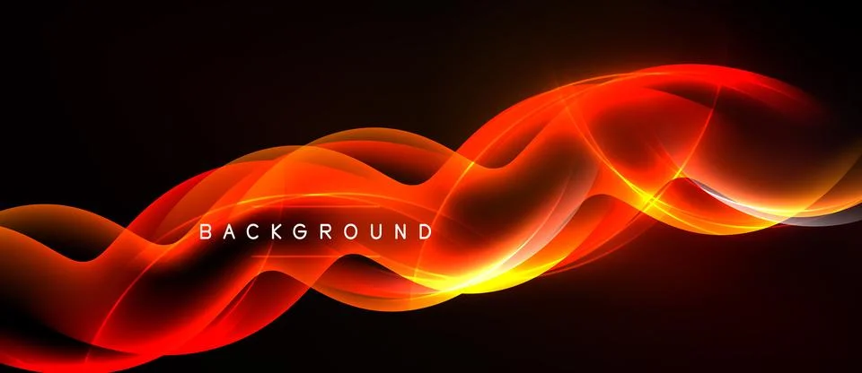 Dynamic red waves flow across black space. Bright light creates energy, mov.. Stock Illustration