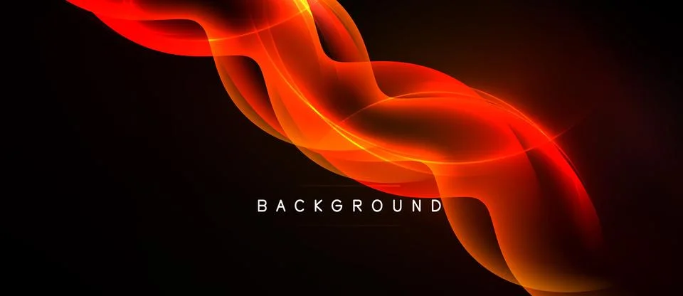 Dynamic red waves flow across black space. Bright, glowing curves create Stock Illustration