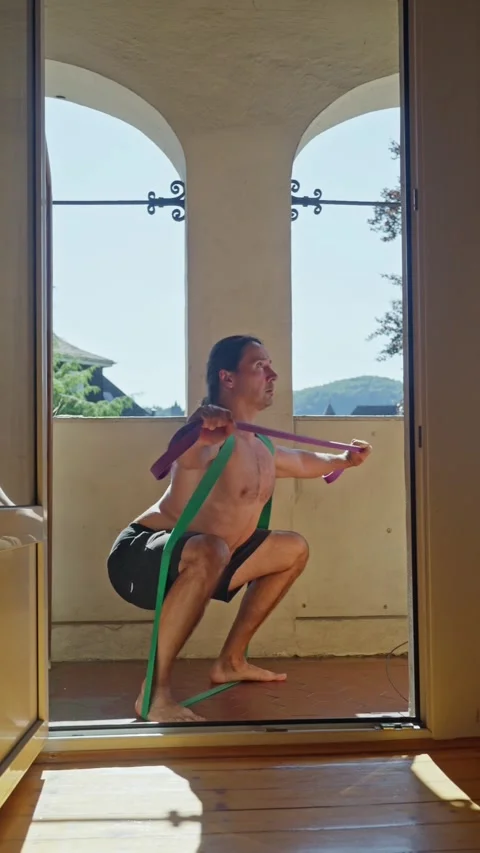 Dynamic Resistance Training in a Beautiful Scenic Setting Perfect for Improving Stock Footage 313383362