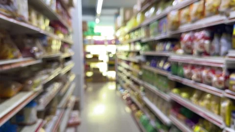 Dynamic Retail Passage: Abstracted View of a Grocery Aisle with Shimmering .. Stock Footage 337284999