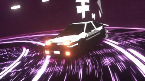 Dynamic Retro Car VJ Loop drifting in neon lit tunnel, 動画素材 296230644