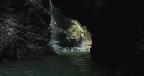 Dynamic River Cascade Flowing Over Rocks in Tropical Jungle Canyon Stock-Footage 332606746