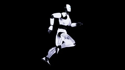 Dynamic Robot Running in Minimalist Black Background Futuristic Imagery Stock Footage 339055468
