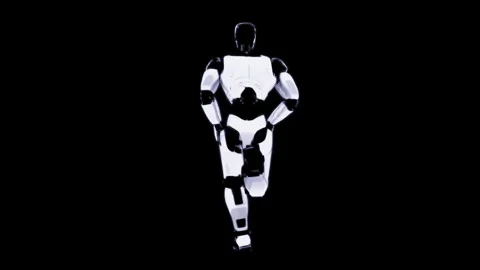 Dynamic Robot Silhouette in Motion Against Black Minimalist Backdrop Vidéo 339055634