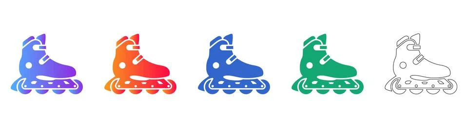 Dynamic Roller Skate Icons in Gradient Hues and Outline Style Set Stock Illustration