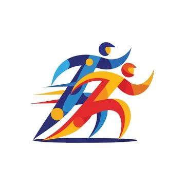(Dynamic Runners Abstract Illustration. Vibrant graphic art showing two ath.. 스톡 일러스트
