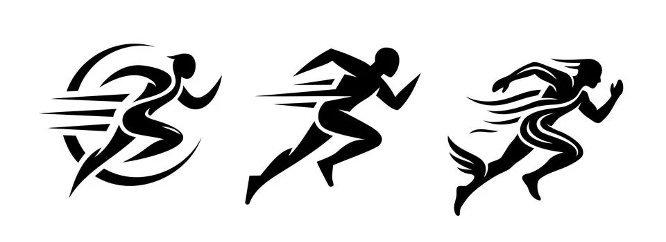 Dynamic Running Athlete Silhouette Vector Set Stock Illustration