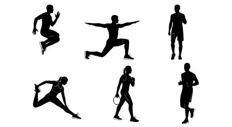 Dynamic Running Warm-Up Silhouette Set Stock Illustration