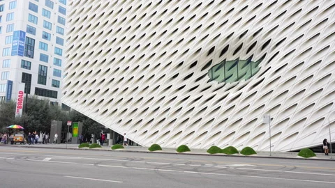 Dynamic Scene Outside The Broad Museum in Downtown LA Stock Footage 295194807