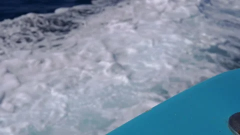 Dynamic Sea Waves from the Boat Motor Create Beautiful Foamy Traces in the Sea Stock Footage 313867149