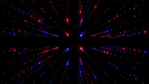 Dynamic seamless loop animation of moving through wide angle grid of red and Video stock 342674026