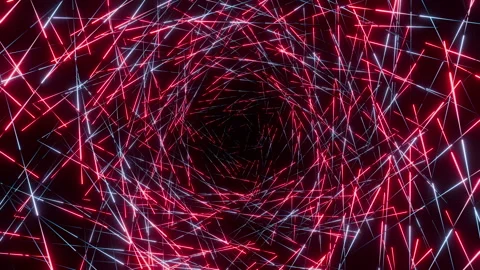 Dynamic seamless loop animation of neon red and cyan light lines moving right to Stock Footage 340829358
