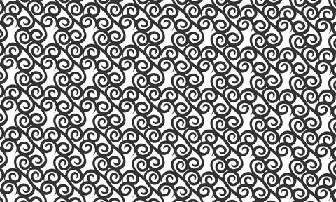 Dynamic Seamless Pattern with Interlocking Black Swirls and Scrolls on a Cr.. 스톡 일러스트