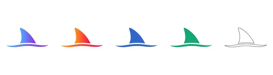 Dynamic Shark Fin Icon Collection on Water Surface Stock Illustration