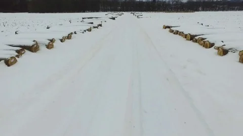Dynamic Shot Driving Through Snowy Field Stock Footage 129396162