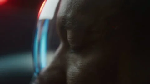 Dynamic shot of Nervous Astronaut sitting in shaky rocket ready to launch Stock Footage 208791560
