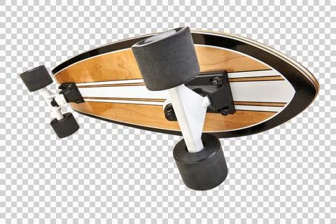 Dynamic side view of a Black and wooden skate board isolated Stock Photos