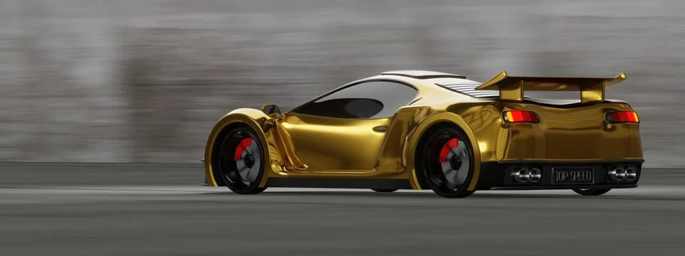 Dynamic Side View of a Gold Sport Car with Speed Blur - 3d illustration Stock Illustration