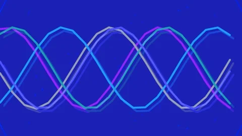 Dynamic sinusoidal wave energy pattern visualization on deep blue background Stock Footage 336536869