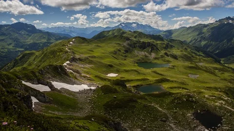 Dynamic sky over glacial lakes valley timelapse Stock-Footage 88174614