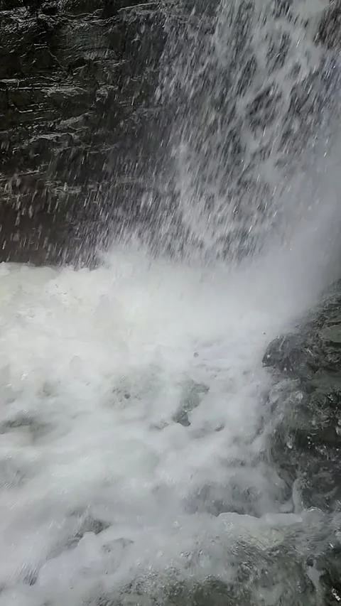 Dynamic Slow Motion Water Surface Beneath a Waterfall Stock Footage 328297835