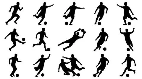 Dynamic soccer player silhouettes collection showing diverse athletic game Stock Illustration