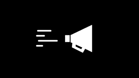 A dynamic sound icon animation with white megaphone and sound waves on blac.. Stock Footage 346497530