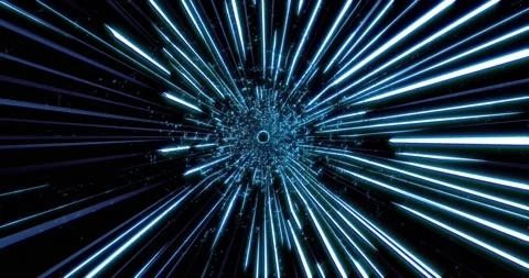 Dynamic space tunnel with abstract glowing moving neon beams Stock Footage 168355967