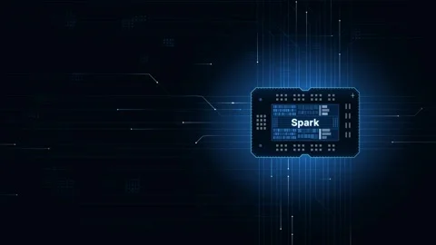 Dynamic Spark Chip PCB Animation with Navy Electric Background Pulsing Light Eff Stock Footage 340534322