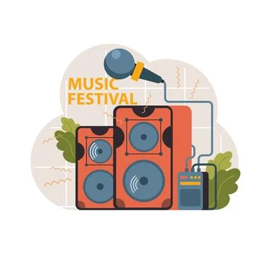 Dynamic speakers and microphone set against. Flat vector illustration Stock Illustration