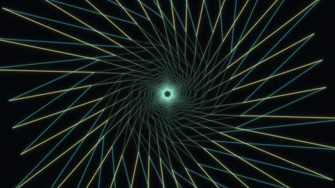Dynamic spiral design with bright lines in a dark space Stock Footage 336995546