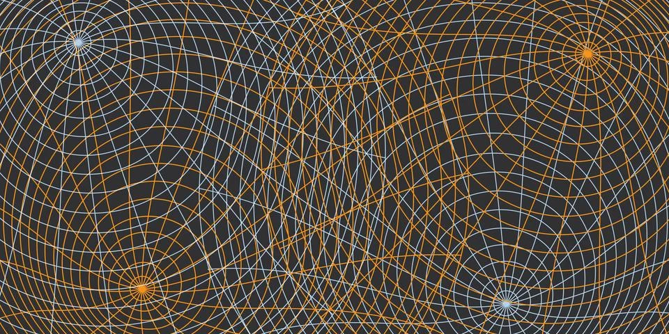 Dynamic Spiral Network Grid - Convergence of Lines, a Complex, Spiraling Ci.. Illustrazione stock