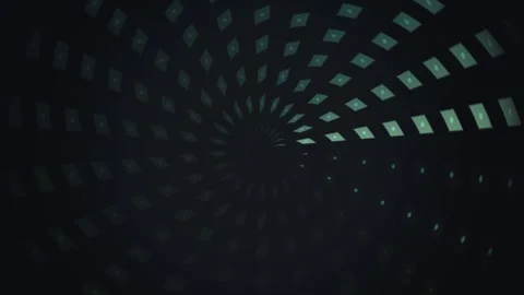 Dynamic spiral pattern with glowing shapes in dark space Stock Footage 339306057