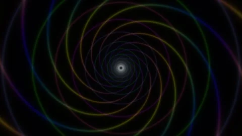 Dynamic spiral pattern with vibrant colors on dark Stock Footage 337966445