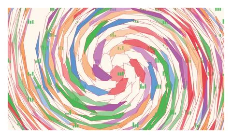 Dynamic spiral vortex pattern with colorful polygon shapes and bar chart sy.. イラスト素材