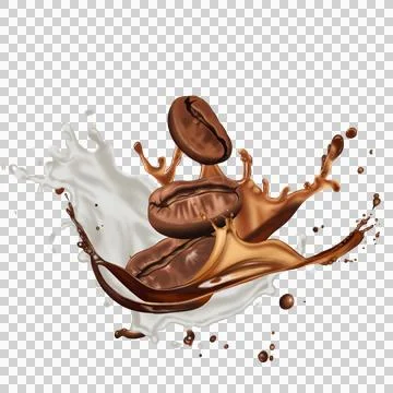 Dynamic splash of coffee with beans. Stock-Illustration