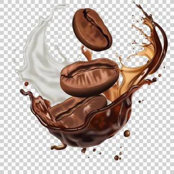 Dynamic splash of coffee with beans. Stock Illustration
