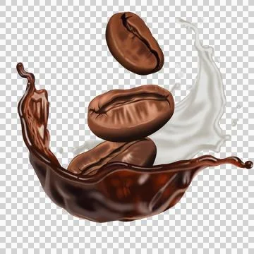 Dynamic splash of coffee with beans. Illustrazione stock