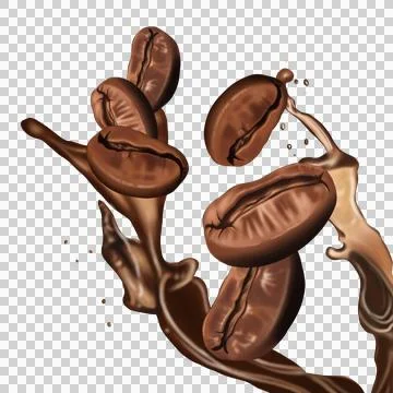 Dynamic splash of coffee with beans. Stock-Illustration
