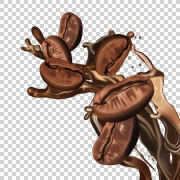 Dynamic splash of coffee with beans. Stock Illustration
