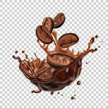 Dynamic splash of coffee with beans. Stock Illustration