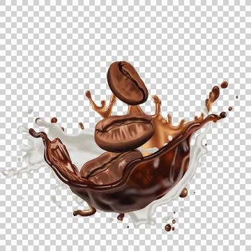 Dynamic splash of coffee with beans. Stock Illustration
