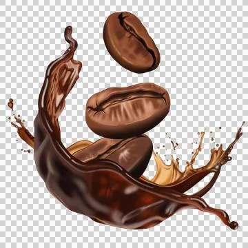 Dynamic splash of coffee with beans. Stock Illustration
