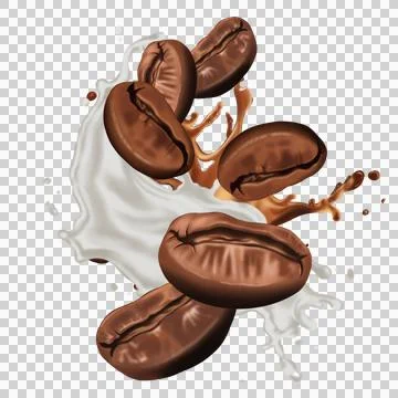 Dynamic splash of coffee with beans. Stock-Illustration