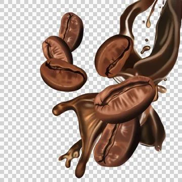 Dynamic splash of coffee with beans. Stock Illustration