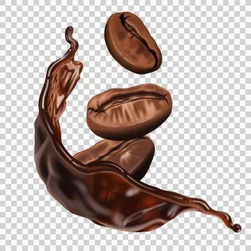 Dynamic splash of coffee with beans. Stock Illustration