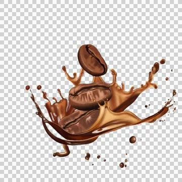 Dynamic splash of coffee with beans. Illustrazione stock